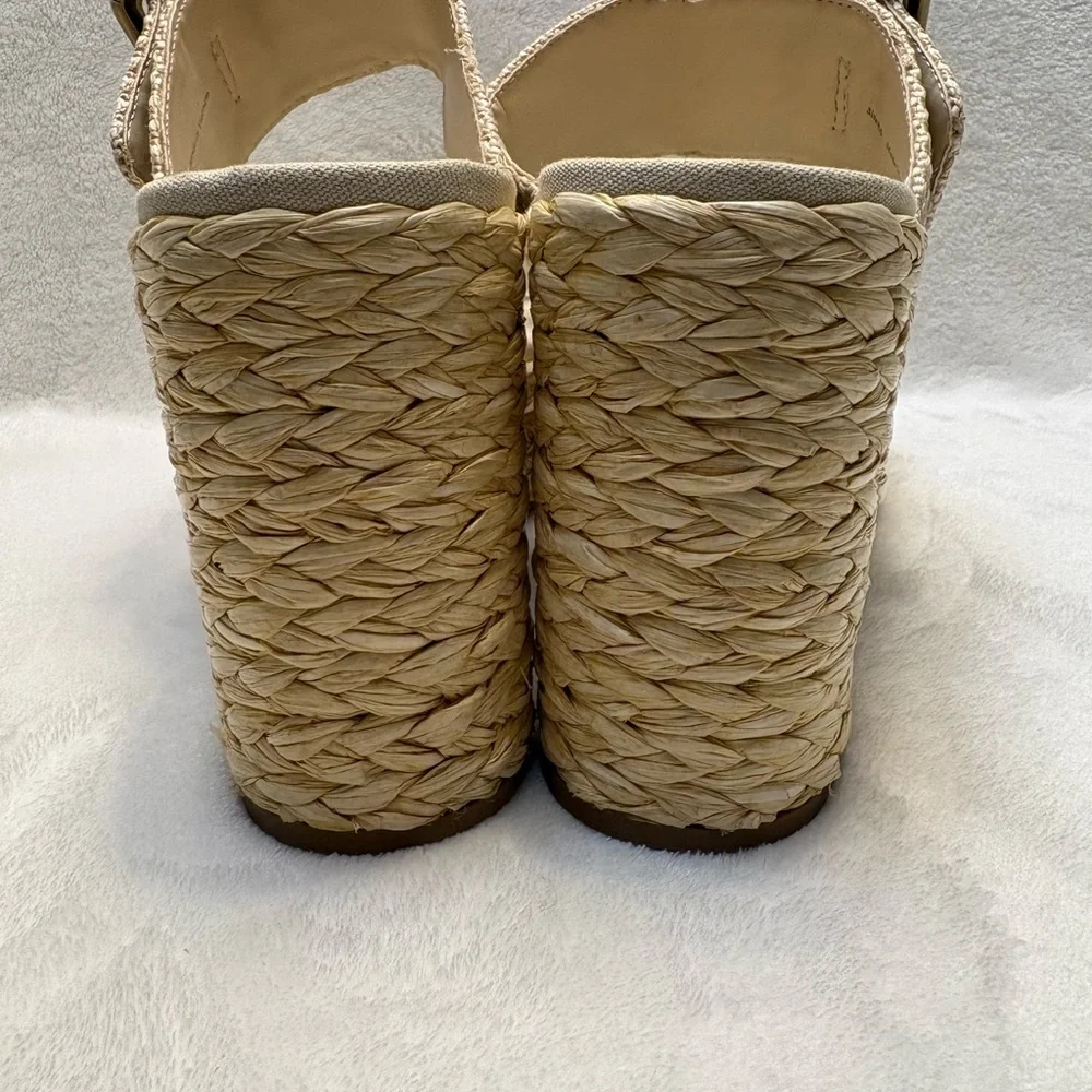 Woven Platform Slide Sandals in Natural Beige